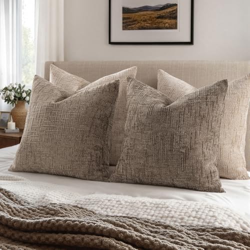 MIULEE Chenille Textured Euro Throw Pillow Covers Taupe Grey 26x26 - Image 6