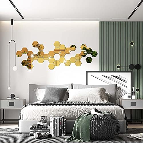 DIY Wall Decals Acrylic Mirror Sticker Set 36 Pcs, Hexagon Mirror Wall Stickers for Living Room Bedroom Decor (Gold) - Image 6
