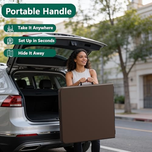 Folding Table 5FT Heavy Duty Plastic Table with Handle, Foldable&Portable, Fold-in-Half Utility Tables for Outdoor, Dining, Wedding, Events, Indoor, Picnic, Camping, Party, Brown - Image 6