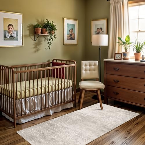 Washable 2x6 Thin Runner Rug: Abstract Soft Entryway Doormat Water-Resistan Hallway Bathroom Kitchen Carpet with Non-Slip Backing Modern Living Room Bedroom Decorative Carpet（2x6,Beige/Cream） - Image 6