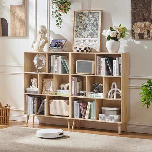 LEYAOYAO Cube Bookshelf, Mid-Century Modern Book Shelf with Legs,Light Wood - Image 3