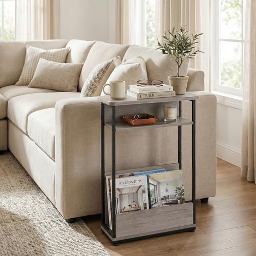 Narrow Side Table,3-Tier Slim End Table with Storage Shelf,Modern Sofa Table Thin Side Table for Narrow and Small Spaces, Skinny Bedside Table Small Nightstand with Magazine Rack Space Saving/Oak - Image 6