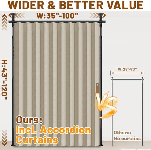 AJAZZ Room Divider Curtain (Cream White, W100 x L84 in,1 Panel)+ Curtain Rods No Drilling Adjustable Tension (H) 43-120×(W) 35-100 in, Heavy Duty Wall Divider for Apartment/Dorm - Image 2