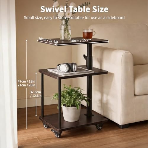 Rolling Side Table with Wheel for Living Room, Adjustable Height Swivel End Table for Different Seating Types, Ideal for Couch, Sofa, Recliner and Living Room, Black Walnut-Look - Image 2