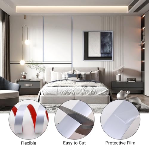 Gaahing 196.8" x 1" Shiny Silver Molding & Wall Trim, Flexible Peel and Stick Decorative Strip for Tile, Mirror, Ceiling, Floor, Panel, Cabinet - Image 6