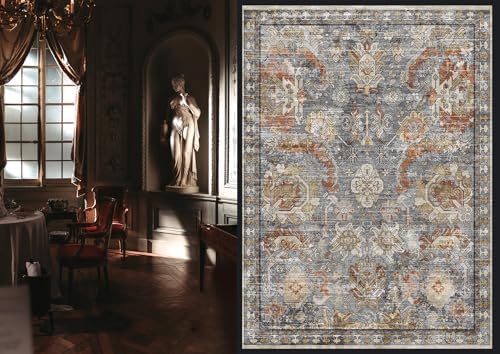 RUGSURE Washable Area Rugs - Perfect for Living Room, Bedroom, Kids Room, Nursery - Stain & Water Resistant Non-Slip, Pet & Child Friendly, Vintage Tribal Area Rugs (Turmeric and Grey, 3' x 5 ') - Image 2