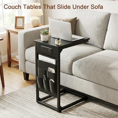 AMHANCIBLE C Shaped End Table with Charging Station, TV Trays, Set of 2 - Image 4