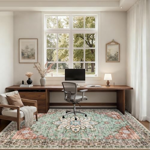 8x10 Area Rugs Living Room: Washable Rug for Bedroom Brown Green - Image 6
