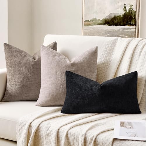 MIULEE Black Chenille Couch Lumbar Throw Pillow Covers, 12x20 - Image 2