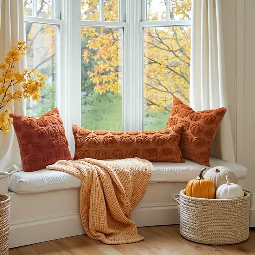 MIULEE Fall Pillow Cover Pumpkin Fall Decor Lumbar 14x36 Dark Rust - Image 4