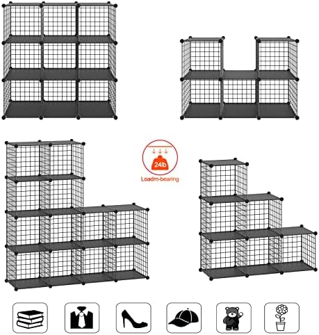 HUBSON Wire Cube Storage Organizer, Book/Toy/Craft/Potted Plants and petCloset Organizers and Storage Shelves 20-Cube Freely Combinable Metal Grids Storage Shelf,Black Plus Iron - Image 4
