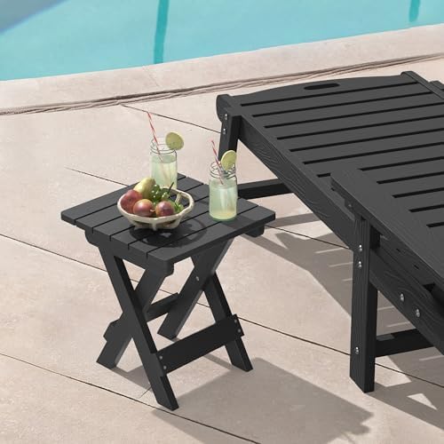 LUE BONA Small Outdoor Folding Side Table HDPS 14 Inch Height, Black - Image 2