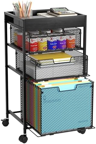 SWTYMIKI Rolling File Cart with Drawers - 4 Tier Under Desk Storage Craft Rolling Organizer Cart - Office Storage &Organization, Mobile Metal Filing Cabinet for Office and Home Black by SwtyMiki-TidyHomeSweetLife