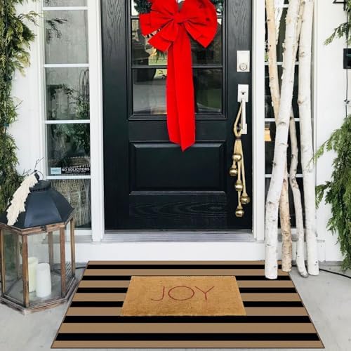 Front Door Mat Indoor Outside Entrance 2x3 Black Tan Striped Rug - Image 7