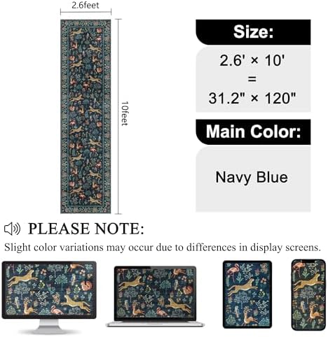DUKINO 2.6x10 Washable Runner Rug Non Slip Animal Rug for Hallway Navy Blue - Image 2