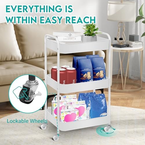 ZOES HOMEWARE 3 Tier Metal Rolling Cart on Wheels,Heavy Duty Utility Cart - Image 2
