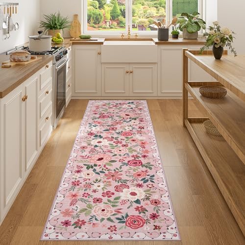 DUKINO 2x7 Runner Rug for Hallway, Washable Runner Rug Non Slip, Pink by DUKINO
