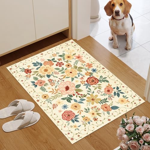 DUKINO 2x3 Entryway Rug, Door Mat Soft Washable Rug Non Slip, Beige Yellow - Image 3