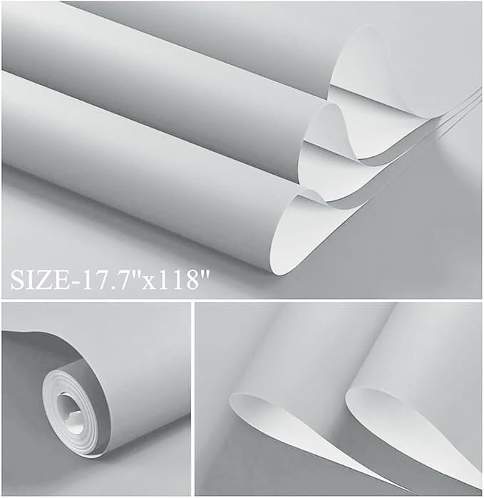 Dimoon 236''x17.7'' Grey Peel and Stick Wallpaper Contact Paper Modern Self Adhesive Wall Paper Removable Renter Friendly Textured Solid Color Shelf Cabinet Vinyl Roll (236''x17.7'',Silver Grey) - Image 2