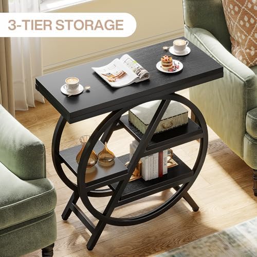 Tribesigns End Table for Living Room, 3-Tier Narrow Side Table with Storage, Wood Sofa Side Table with Geometric Metal Frame, Industrial Nightstand and Bedside Table for Bedroom, Black - Image 6