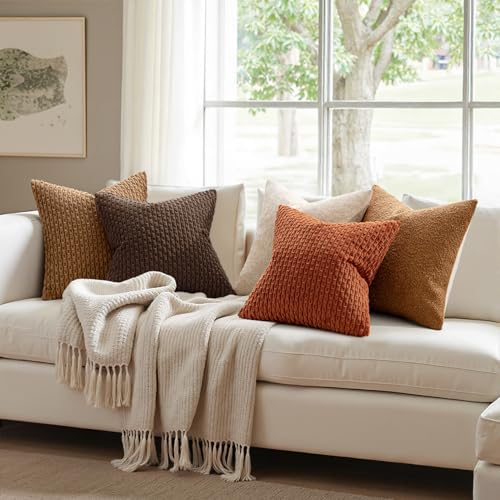 MIULEE Decorative Throw Pillow Covers 20x20 Dark Brown Textured Corduroy - Image 3