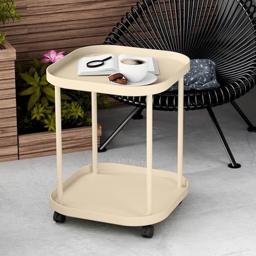 Side Table with Wheels, 2-Tier End Table Small Night Stand - Image 4