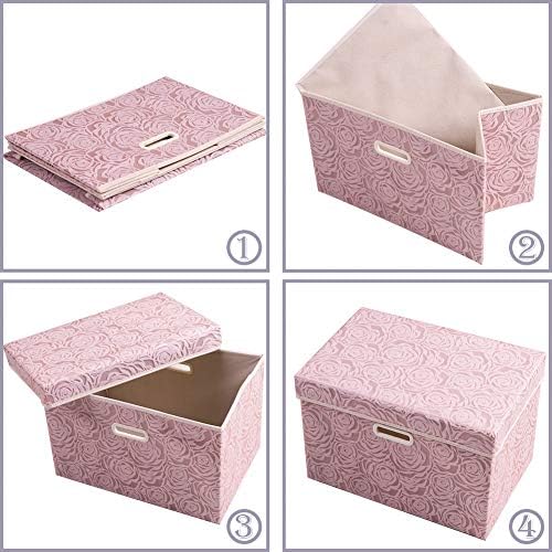 PRANDOM Larger Collapsible Storage Boxes with Lids Fabric Decorative Bins Cubes Organizer Containers Baskets Handles Divider for Bedroom Closet Living Room Pink 17.7x11.8x11.8 Inch 3 Pack - Image 6