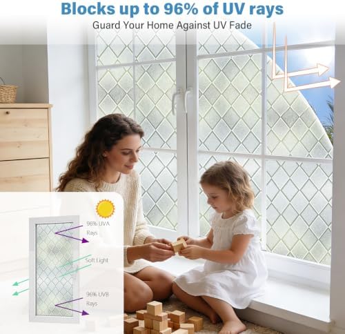 Finnez Window Privacy Film, Frosted Diamond Static Cling, 35.4″ x 78.7″ - Image 5