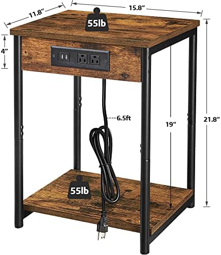 TUTOTAK Nightstand with Charging Station, End Table, Side Table with USB, 21.8”H Night Stand with Storage Shelf, Sofa Couch Table V1TB01BB025 (1 pc) - Image 6