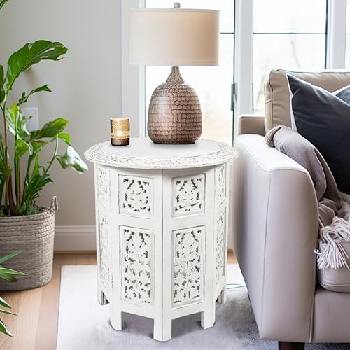 COTTON CRAFT Solid Wood End Table - Hand Carved Folding Accent Side Table - Image 4
