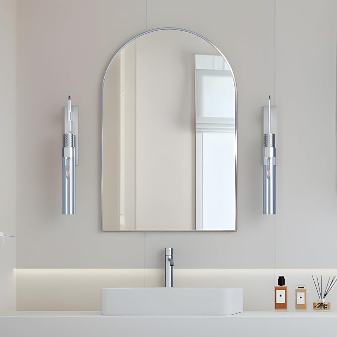 Wall Mounted Mirror, Arched Wall Mirror for Bathroom, 24"x36" Arch Bathroom Mirror with Metal Frame, Silver Vanity Mirror Decor for Mantle, Bedroom, Entryway, Living Room - Image 6