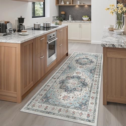 Madane Washable Runner Rug 3x6 Runners for Hallways Non Slip, Blue - Image 2