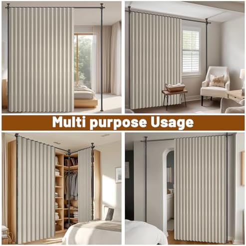 AJAZZ Room Divider Curtain (Cream White, W100 x L84 in,1 Panel)+ Curtain Rods No Drilling Adjustable Tension (H) 43-120×(W) 35-100 in, Heavy Duty Wall Divider for Apartment/Dorm - Image 4