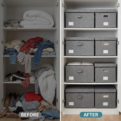 PRANDOM Storage Bins with Lids [3-Pack] Linen Fabric Foldable Storage Boxes Organizer Containers Baskets Cube with Cover for Bedroom Closet Office Grey(23.4X15.9X11.4) - Image 5