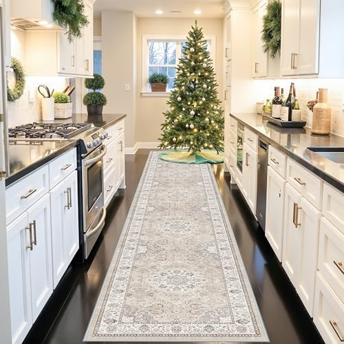Washable Hallway 3x18 Runner Rug: Vintage Ultra Soft Non Slip Runner for Kitchen Entrance Indoor Farmhouse Long Carpet for Living Room Bathroom Low Pile Floor Mat for Bedroom Dining Room (3X18, Beige) - Image 3