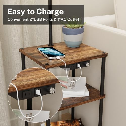 Floor Lamp with Table, Side Table with USB Charging Port and Outlet, Modern Bedside Nightstand End Table with Floor Light for Living Room, Bedroom, Guest Room, Bulb Included, 2 Pack - Image 2