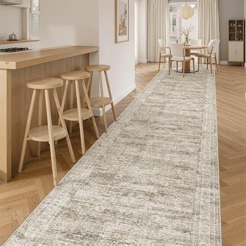 Soalmost Washable 3x14 Hallway Runner Rug Non-Slip Kitchen Entry Rugs Brown - Image 3