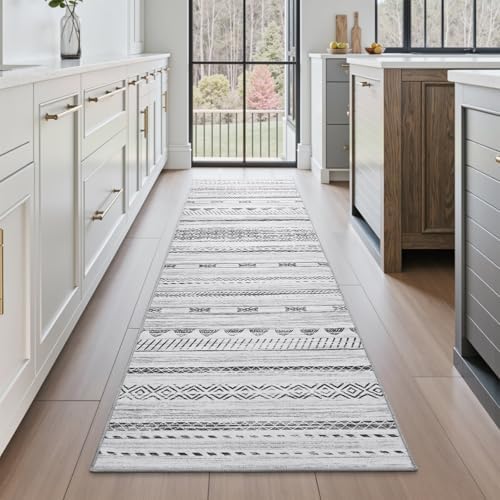 2x10 Runner Rug Machine Washable Non Slip Area Rug Distressed Neutral Moroccan Boho Rug Ultra Soft Floor Runners for Hallways for Entryway Laundry Room Kitchen, Black - Image 3