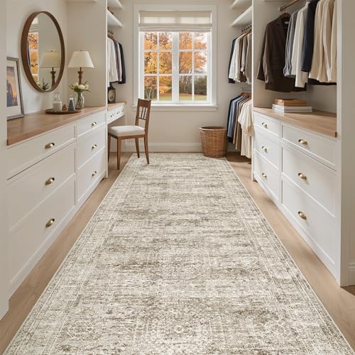 Soalmost Washable 4x12 Hallway Runner Rug Non-Slip Kitchen Entry Rugs Brown - Image 3