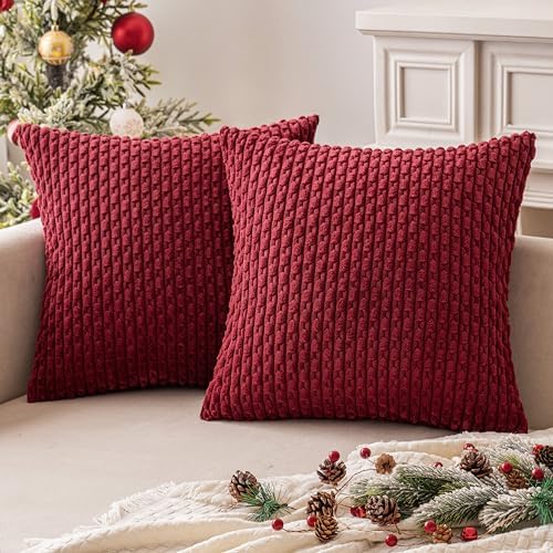 MIULEE Decorative Throw Pillow Covers 20x20 Burgundy Textured Corduroy by MIULEE
