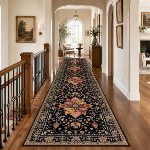 RELEANY Washable Area Rug, Runner 3'x12', Black/Colorful by RELEANY