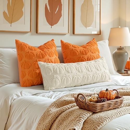 MIULEE Fall Pillow Cover Pumpkin Fall Decor Lumbar 14x36 Cream White - Image 2