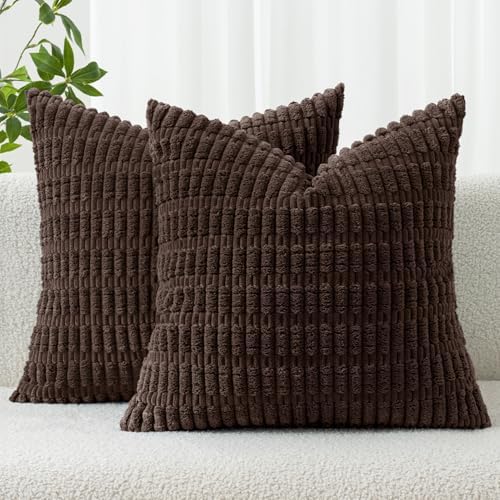 MIULEE Euro Sham Corduroy Decorative Throw Pillow Covers 24x24 Dark Brown by MIULEE