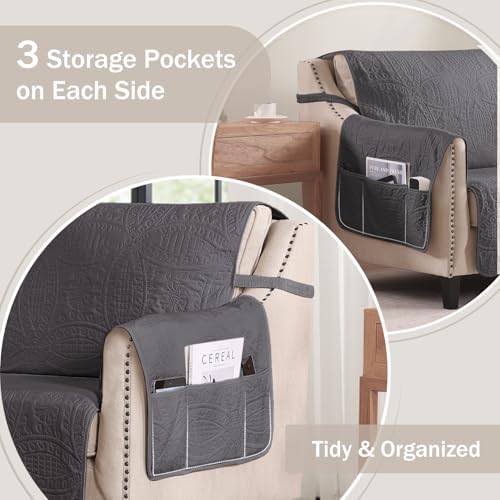 Quilted Recliner Chair Covers,Water-Repellent Recliner Slipcovers, Lazy Boy Recliner Cover Snug Fit, Pet Friendly Recliner Cover for Dogs Cats, Washable Couch Protector (Recliner 22", Gray) - Image 4