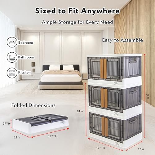 dbest products Quik Box 8.5 Gallon Stackable Storage Bins with Doors, Collapsible Organizer Foldable Container, for Bedroom Living Room Neat, Tidy Dorms and Organized Homes Boxes, White - Image 2