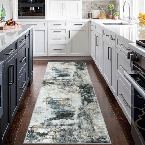 Aelenmu Runner Rugs for Hallways Kitchen 2.6x8 Non Slip Washable Black Gold - Image 3