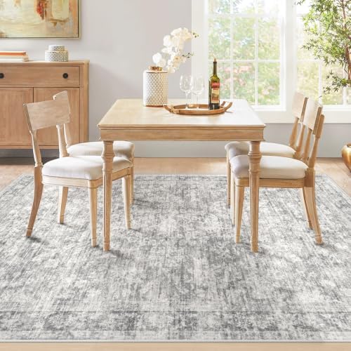 6x9 Area Rugs for Living Room: Washable Vintage Floral Rug Low Pile Non-Slip Boho Carpet for Bedroom Nursery Dining Room (Grey, 6'x9') - Image 6