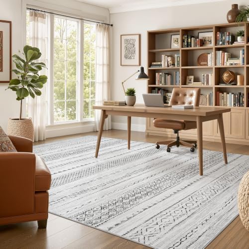 Nakagishi Boho 9x12 Area Rug Living Room Rugs Machine Washable Gray - Image 5