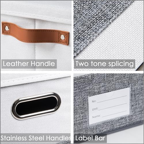 PRANDOM Foldable Storage Bins with Lids [3-Pack] Fabric Collapsible Storage Boxes Baskets Cubes Containers with Handles for Closet Living Room Bedroom (Grey & White 14.9x9.8x9.8'') - Image 3