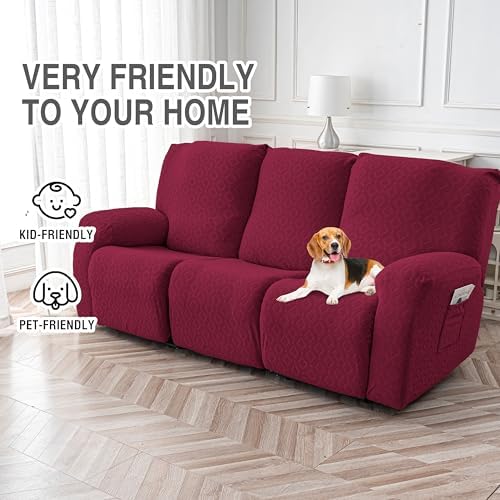 Gennia Waterproof Recliner Sofa Cover,3 Seat Couch Cover,Wine Red - Image 4